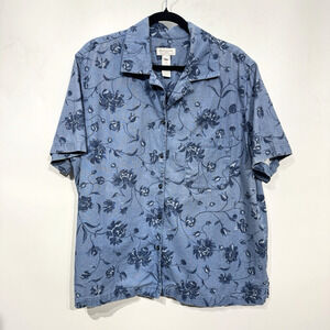 Jones New York Linen Chambray Floral Button Up Shirt Sz 2X Blue Cottage Soft
